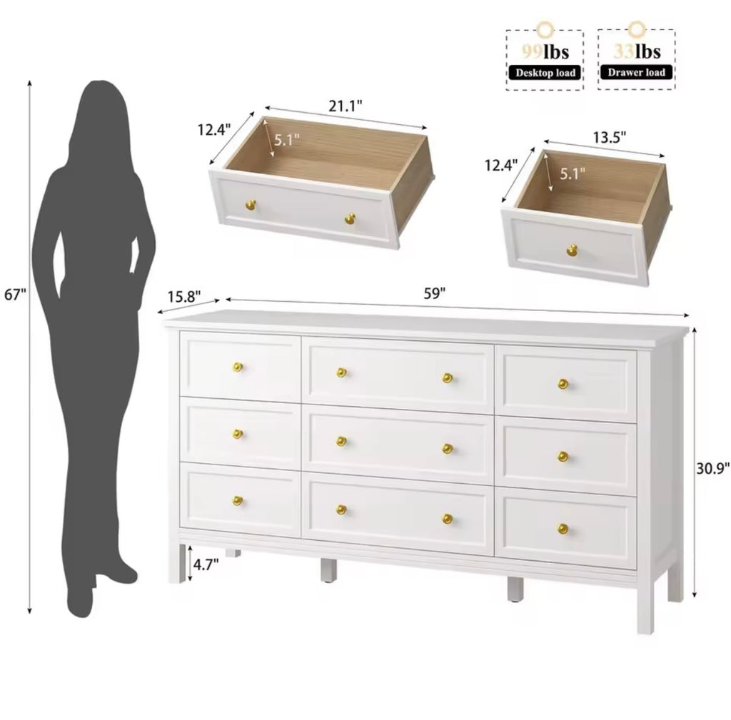 White dresser (9 drawers)
